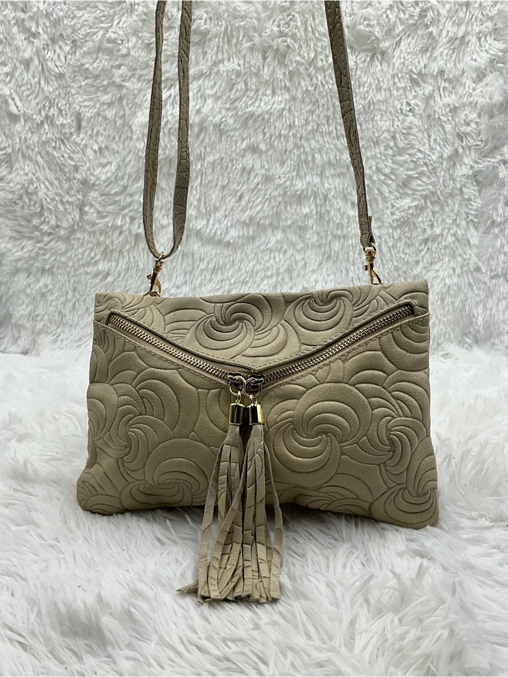 Giorgio Costa Crossbody Clutch Bag Taupe Embossed Leather Made in Italy